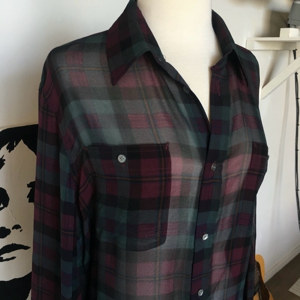 Ralph Lauren Multicolor Silk Shear Plaid Shirt